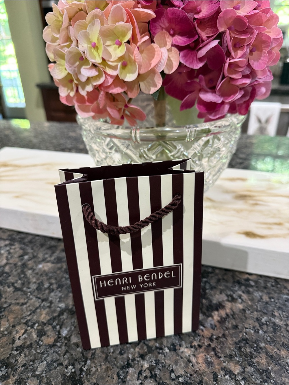 henri bendel Small Striped Gift Bag in Brown and White